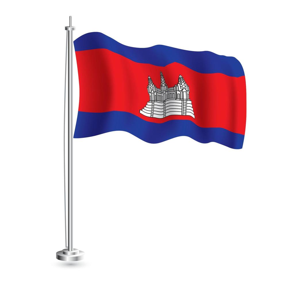 Cambodian Flag Isolated Realistic Wave Flag Of Cambodia Country On Cambodian Flag Isolated Realistic Wave Flag Of Cambodia Country On Flagpole Vector