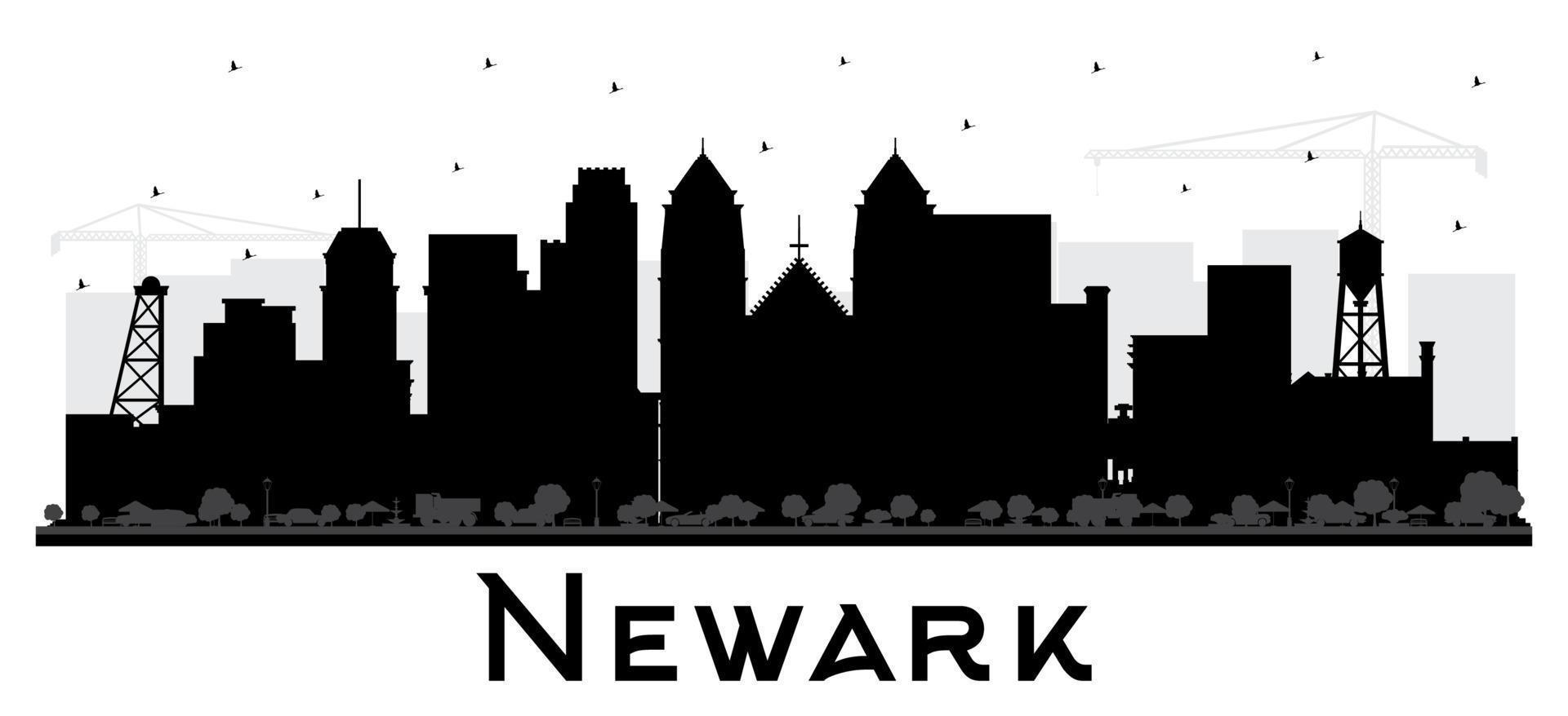 newark silueta del horizonte de la ciudad de nueva jersey con edificios negros aislados en blanco. vector