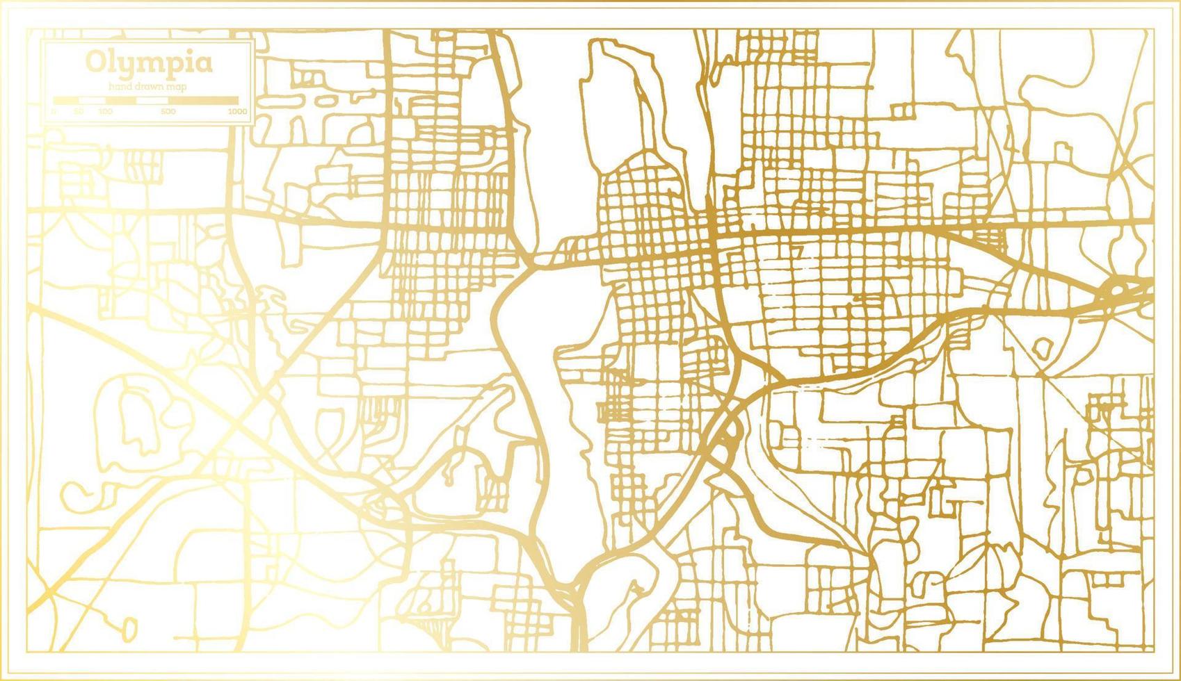 mapa de la ciudad de olimpia usa en estilo retro en color dorado. esquema del mapa. vector