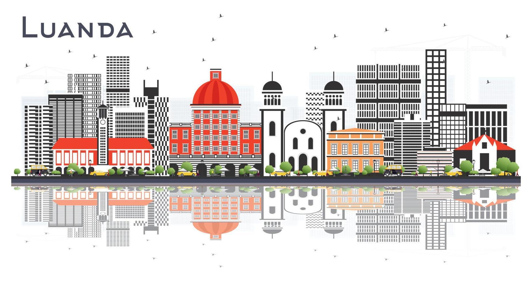 Luanda Angola City Skyline with Gray Buildings and Reflections Isolated on White. vector