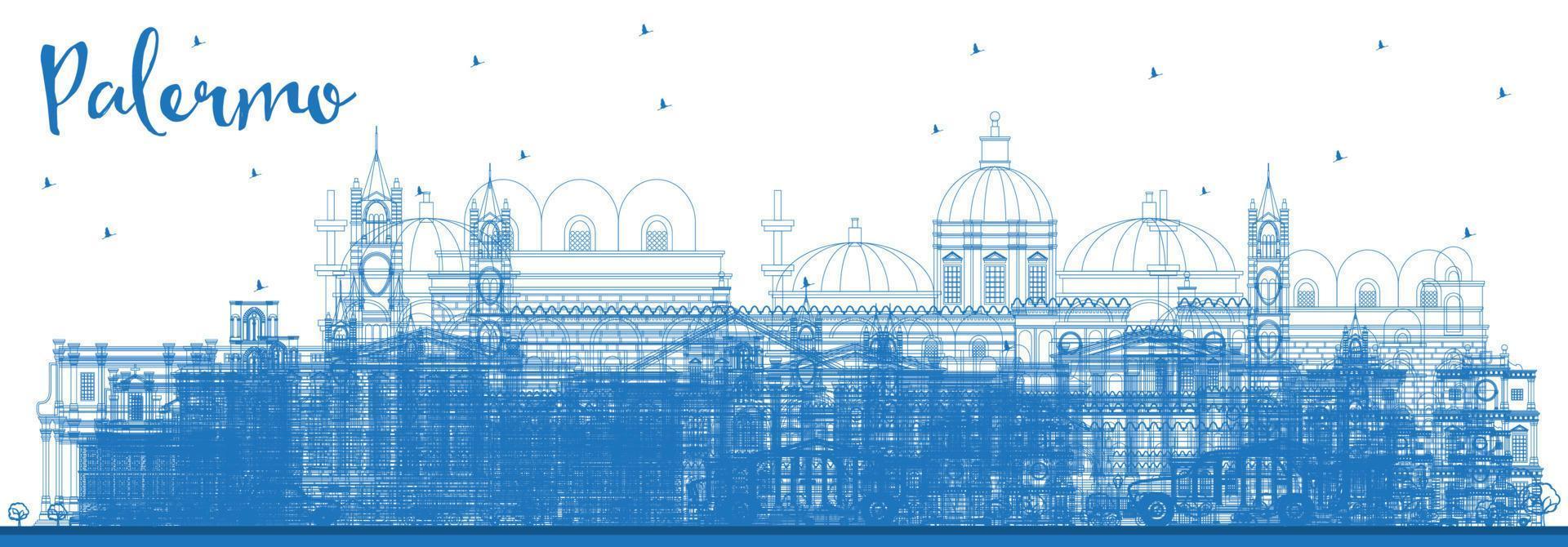 delinear el horizonte de la ciudad de palermo italia con edificios azules. vector