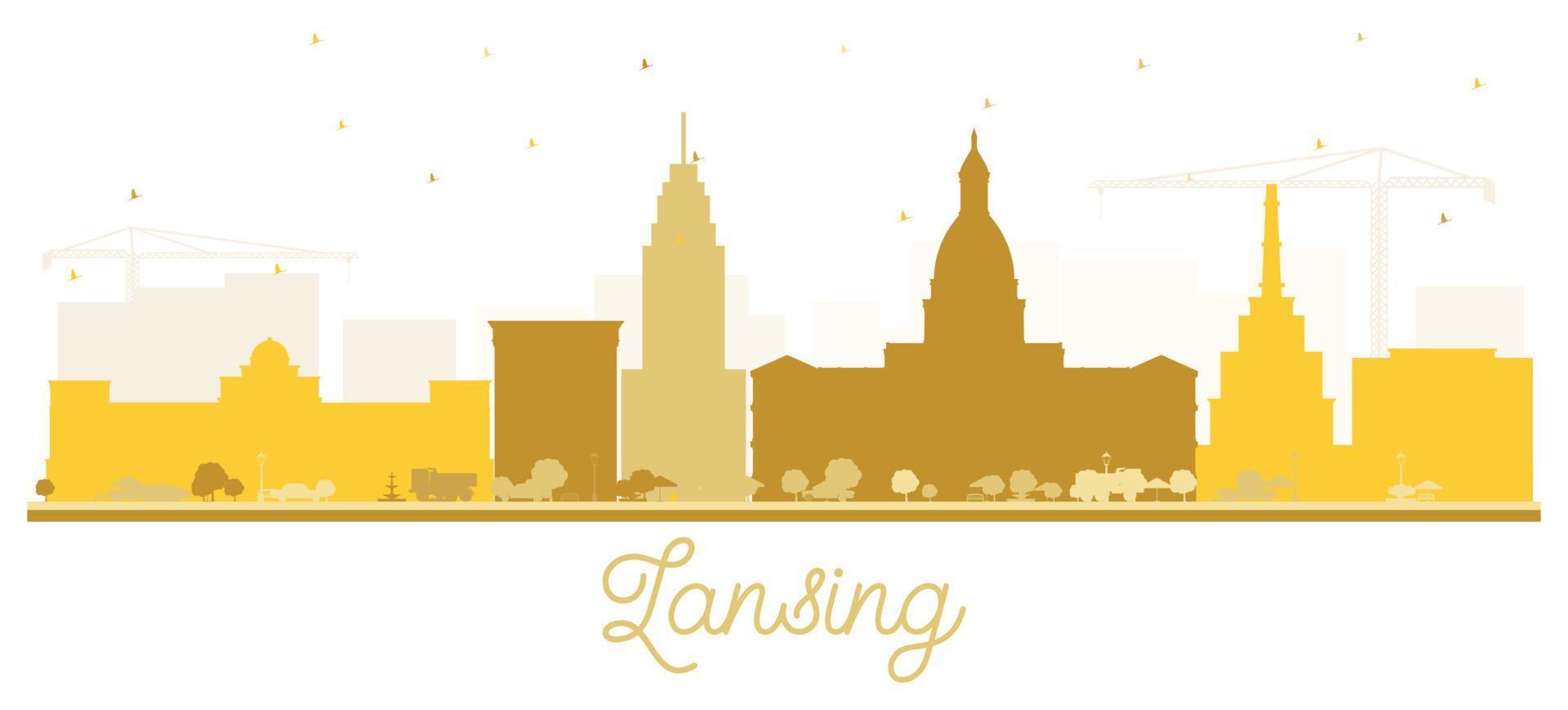 silueta del horizonte de la ciudad de lansing michigan con edificios dorados aislados en blanco. vector