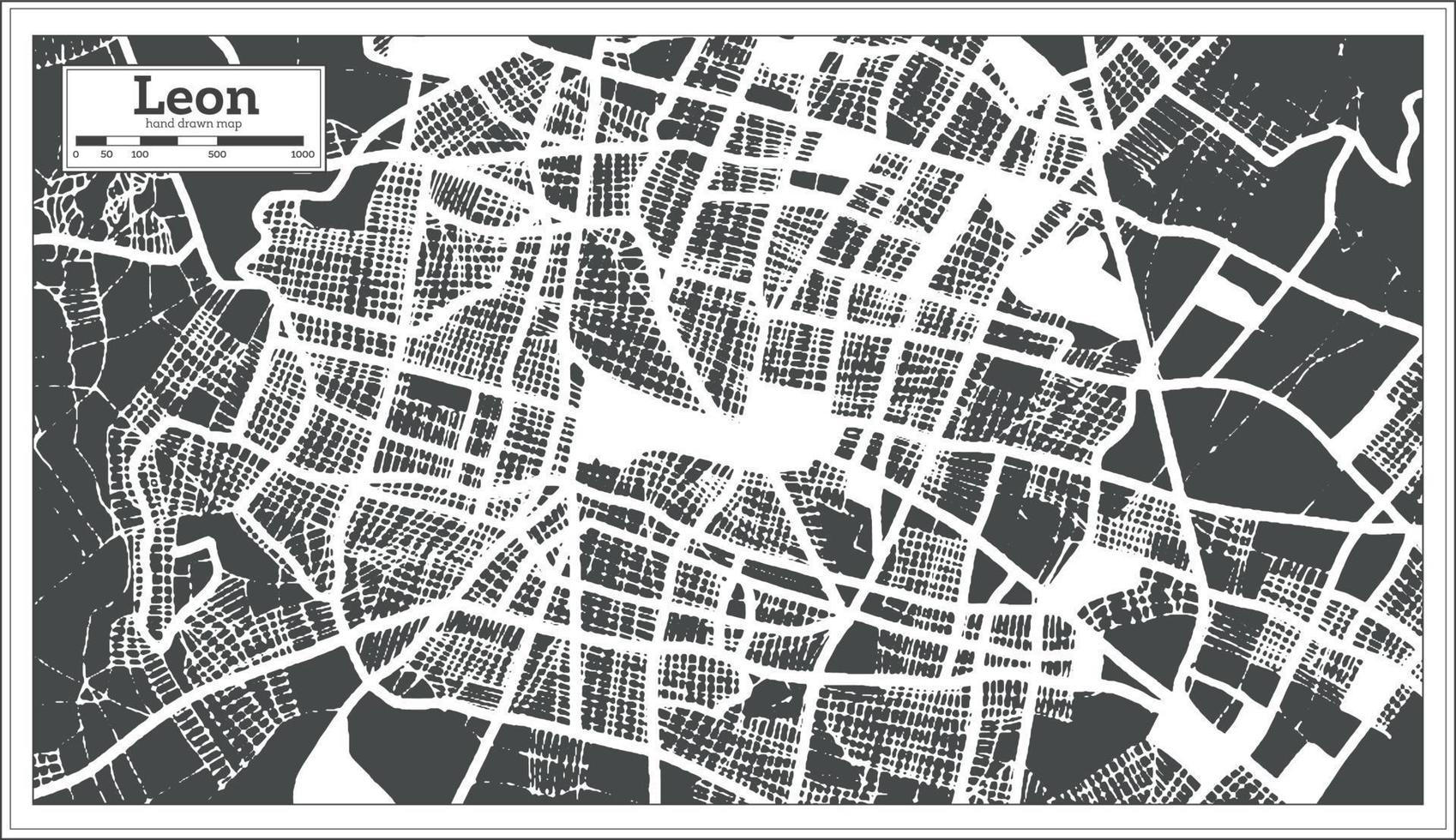 Leon Mexico City Map in Retro Style. Outline Map. vector