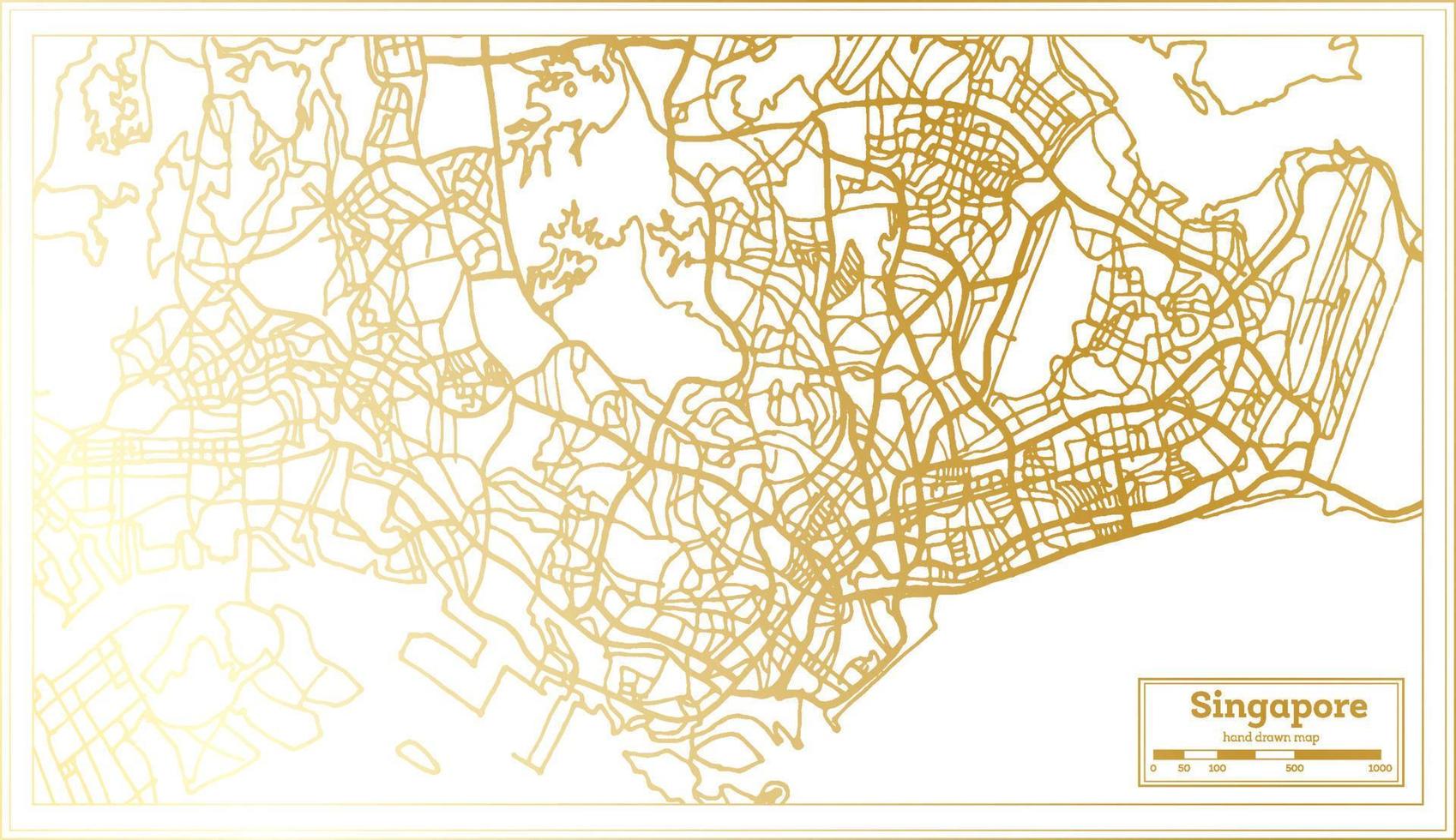 mapa de la ciudad de singapur en estilo retro en color dorado. esquema del mapa. vector