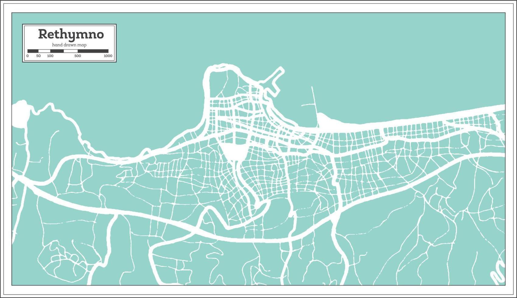 mapa de la ciudad de rethymno grecia en estilo retro. esquema del mapa. vector