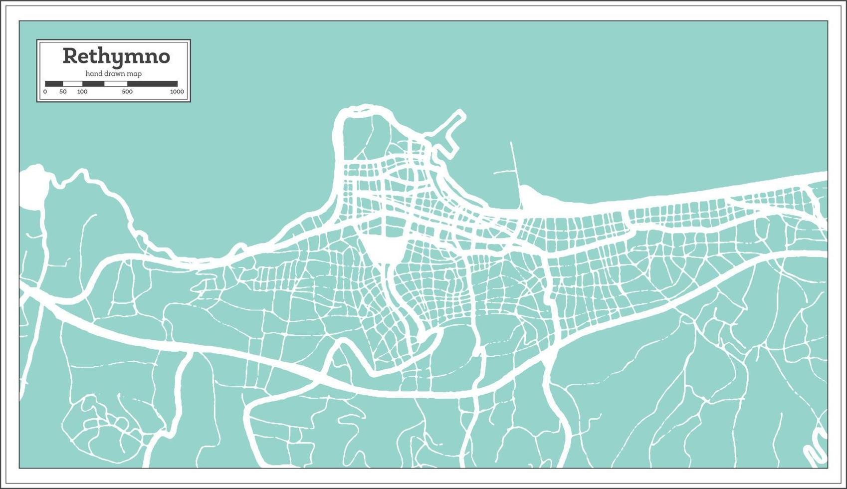 Rethymno Greece City Map in Retro Style. Outline Map. vector