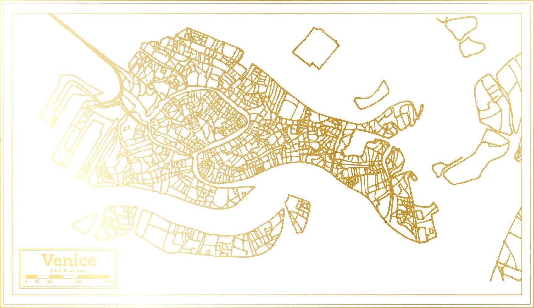 mapa de la ciudad de venecia italia en estilo retro en color dorado. esquema del mapa. vector