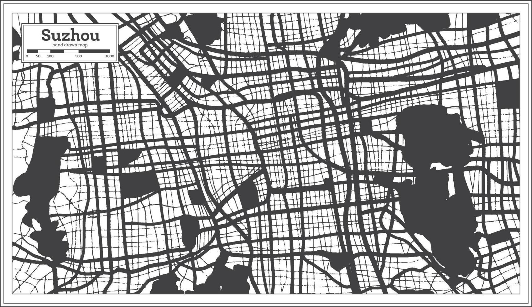 mapa de la ciudad de suzhou china en color blanco y negro en estilo retro. esquema del mapa. vector