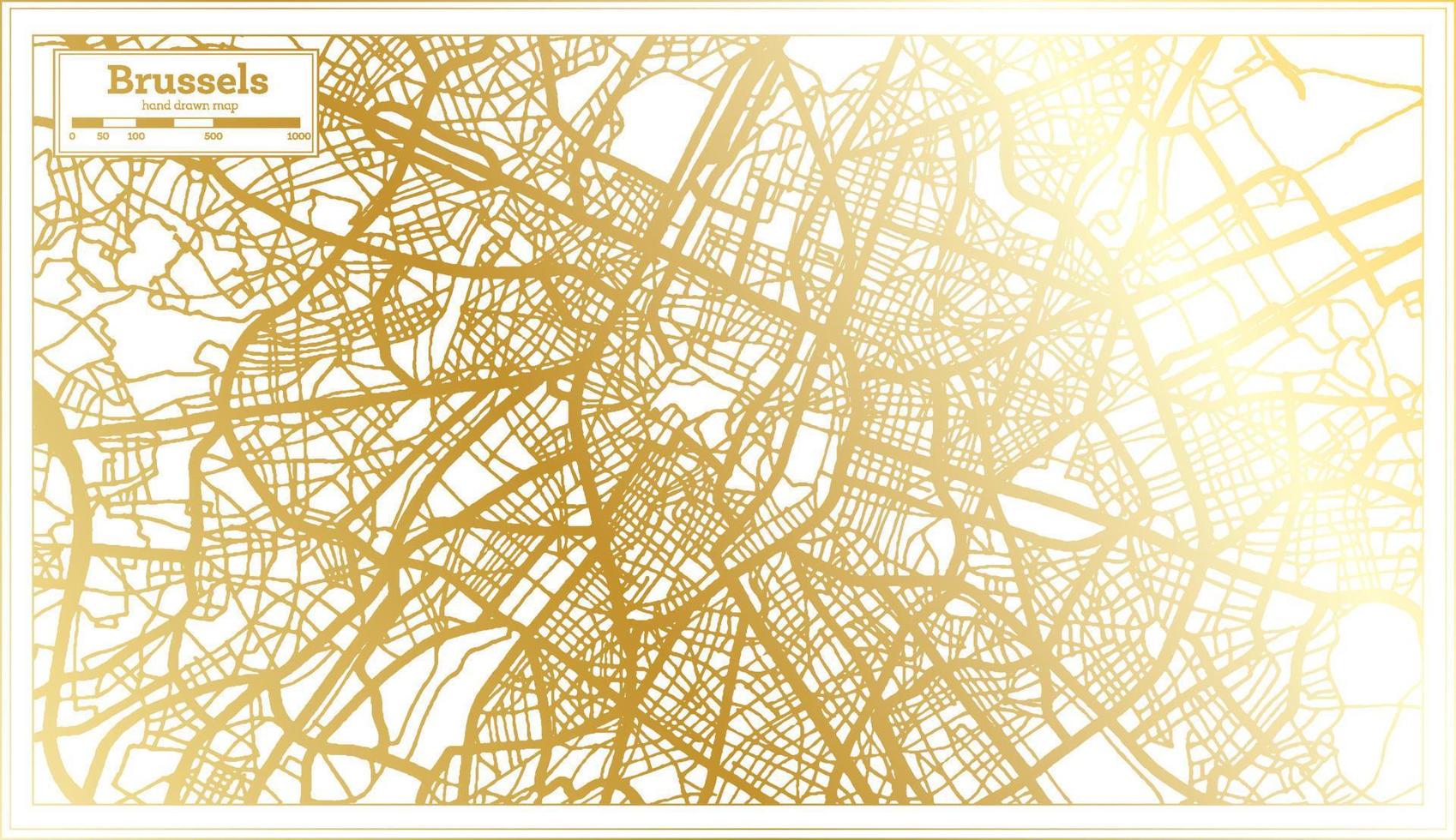 mapa de la ciudad de bruselas bélgica en estilo retro en color dorado. esquema del mapa. vector