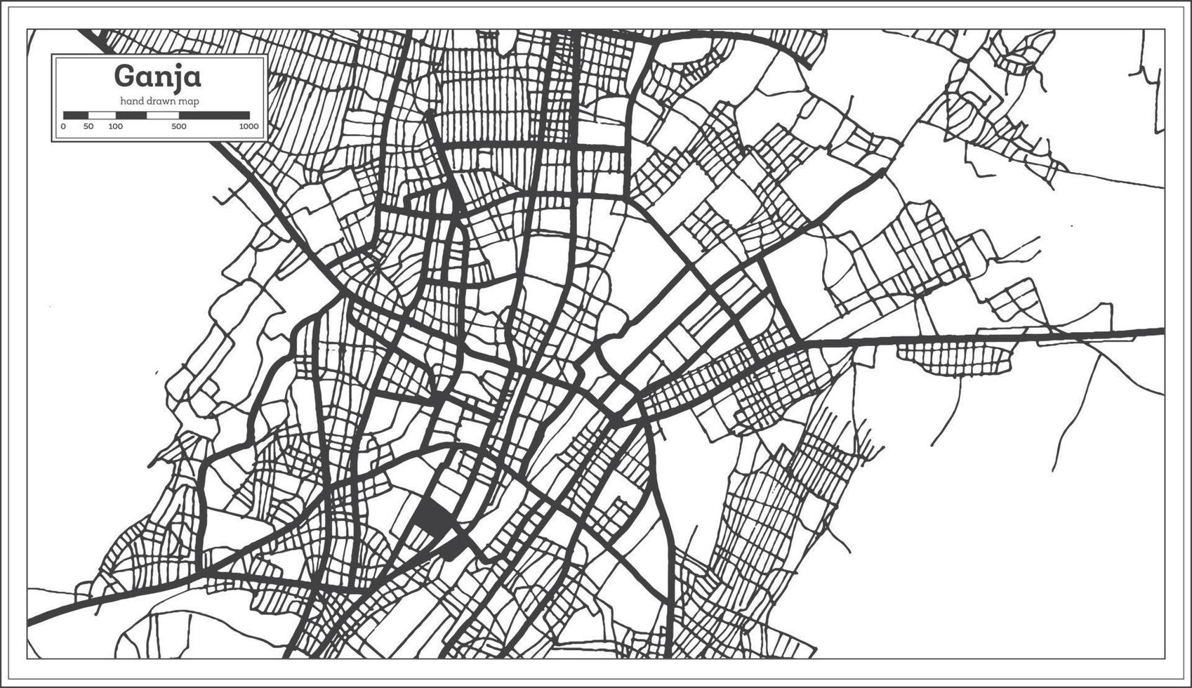 Ganja Azerbaijan City Map in Black and White Color in Retro Style Isolated on White. vector