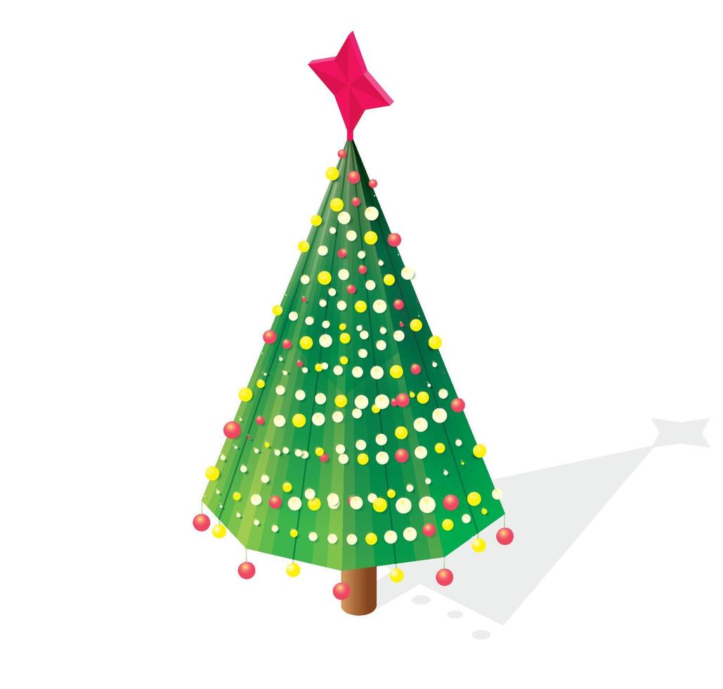 Isometric Christmas Tree with Red Star. 3d Icon Isolated on White vector