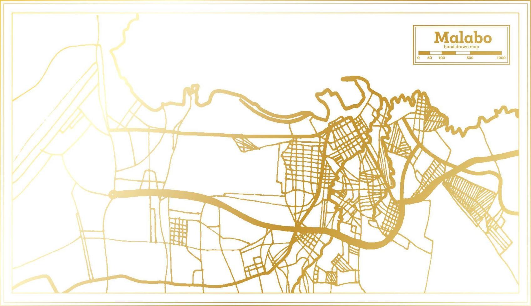 Malabo Equatorial Guinea City Map in Retro Style in Golden Color. Outline Map. vector