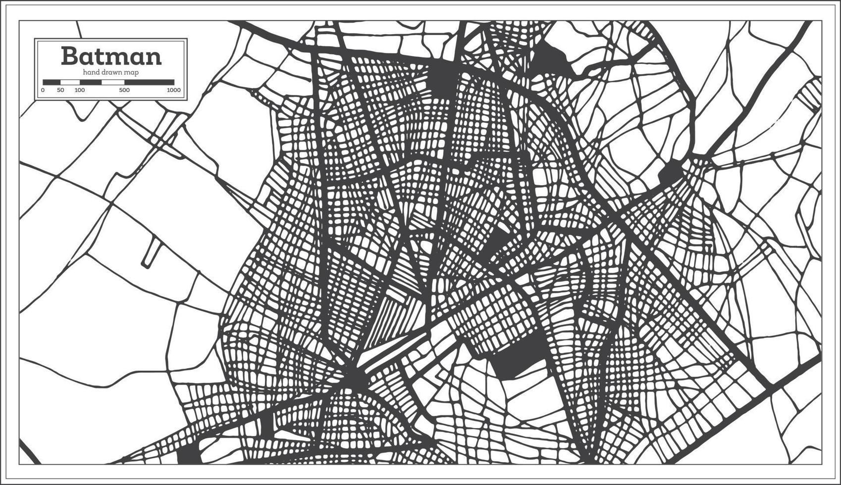 Batman Turkey City Map in Black and White Color in Retro Style. Outline Map. vector