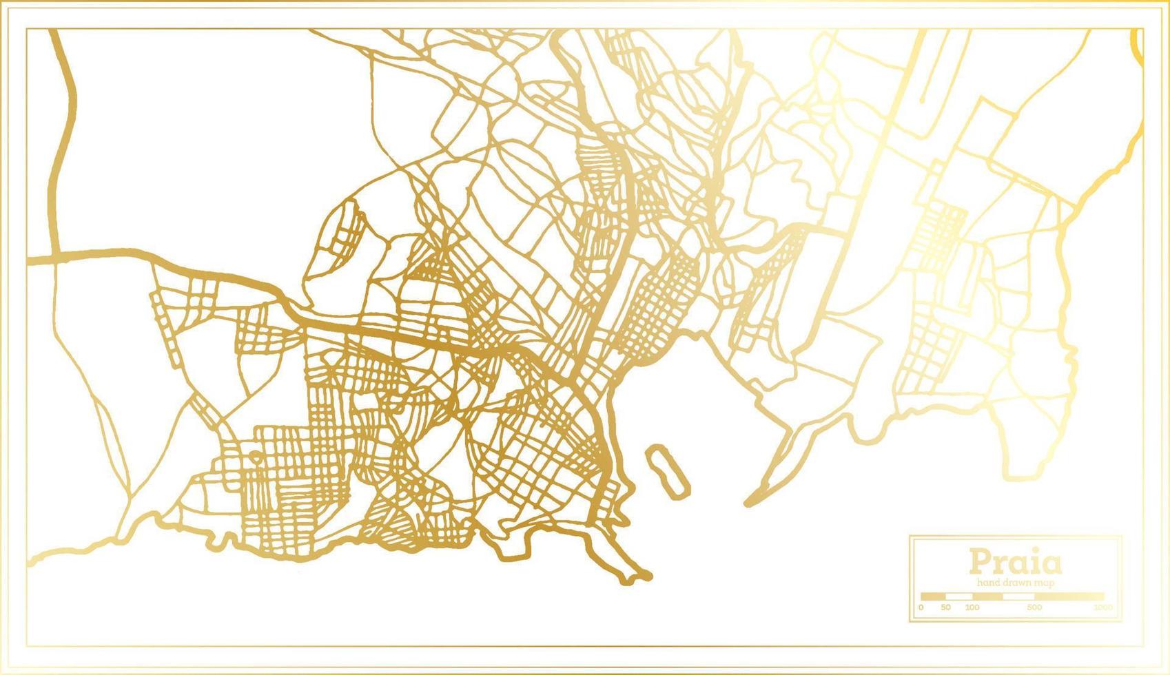 Praia Cape Verde City Map in Retro Style in Golden Color. Outline Map. vector