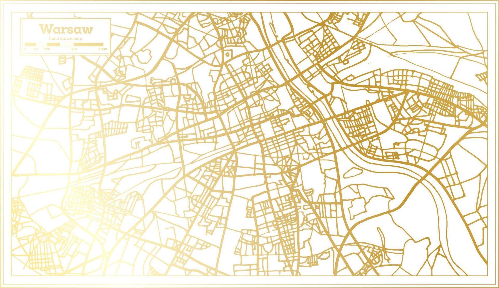 mapa de la ciudad de varsovia polonia en estilo retro en color dorado. esquema del mapa. vector