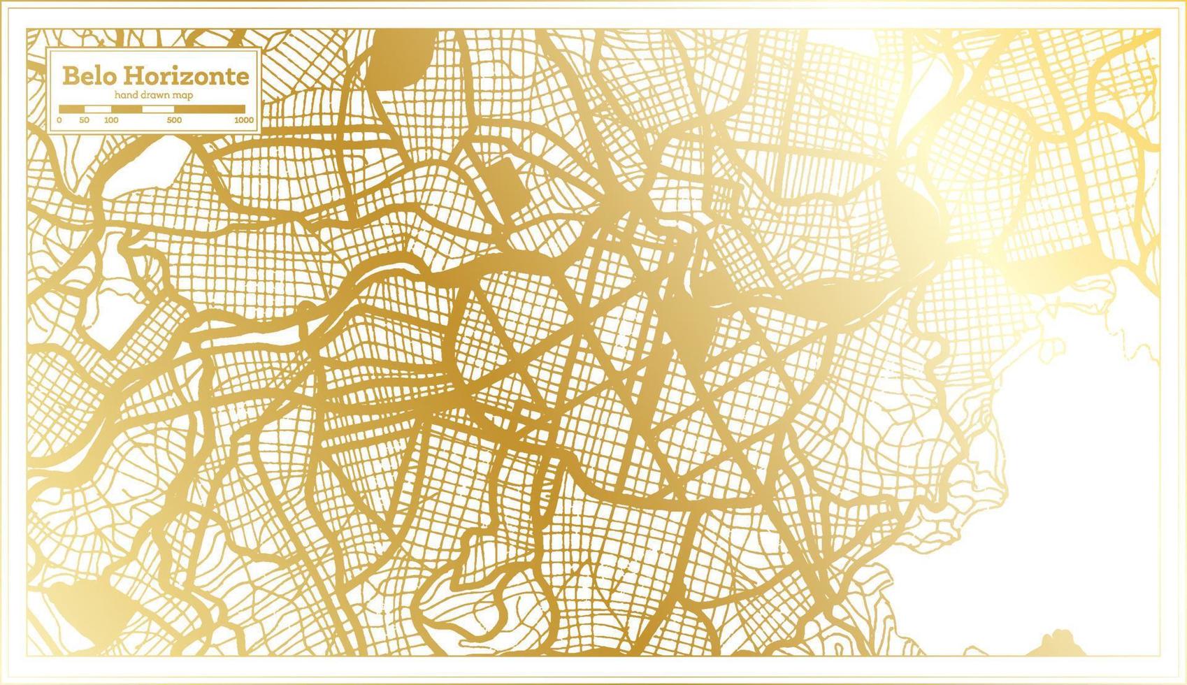 mapa de la ciudad de belo horizonte brasil en estilo retro en color dorado. esquema del mapa. vector