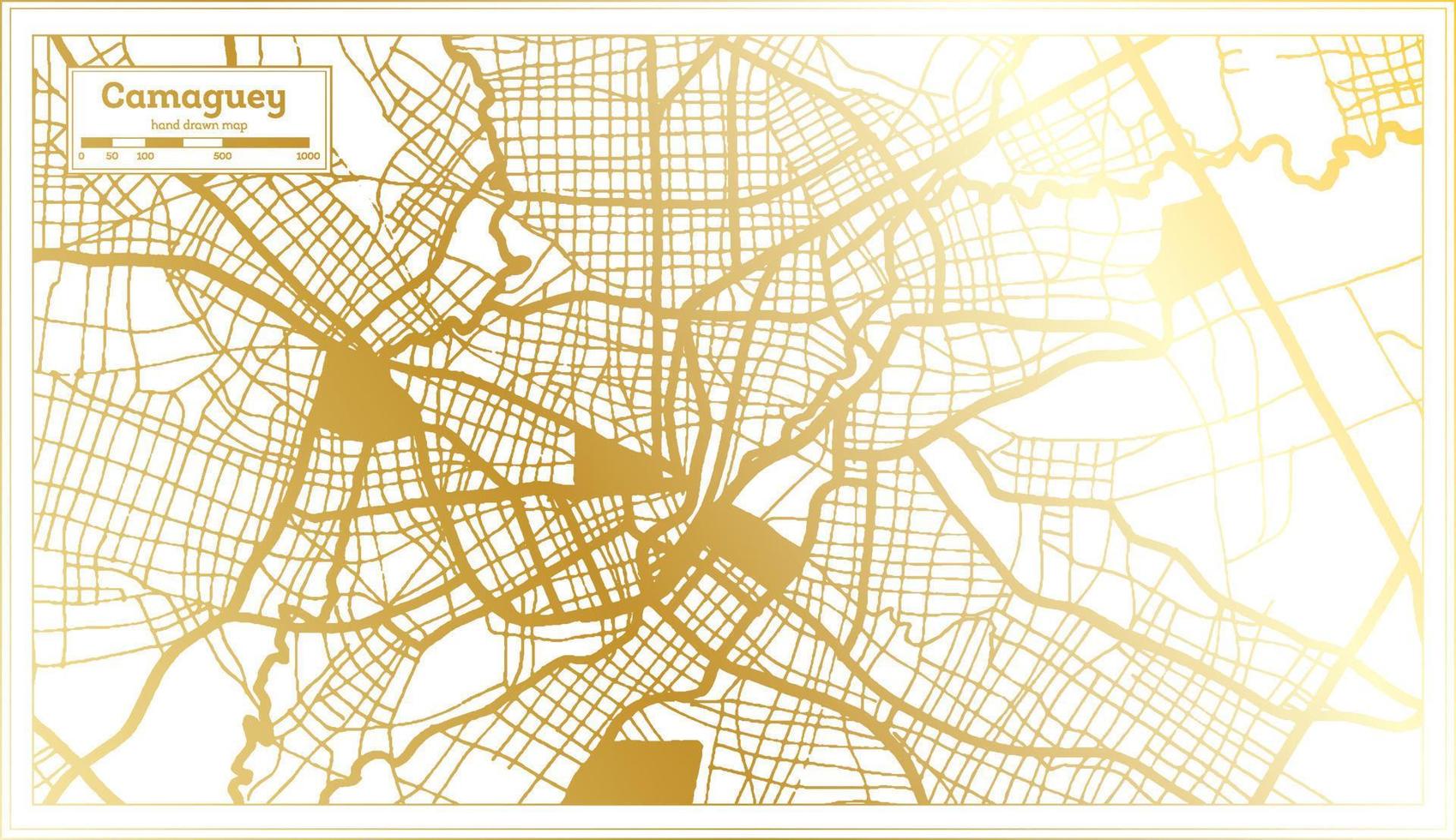 mapa de la ciudad de camaguey cuba en estilo retro en color dorado. esquema del mapa. vector