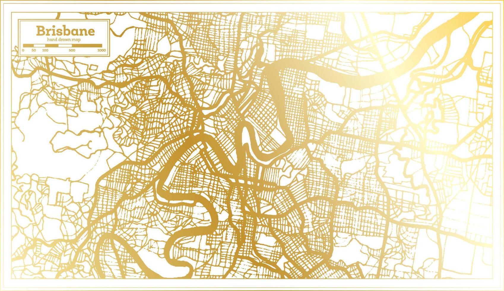 mapa de la ciudad de brisbane australia en estilo retro en color dorado. esquema del mapa. vector