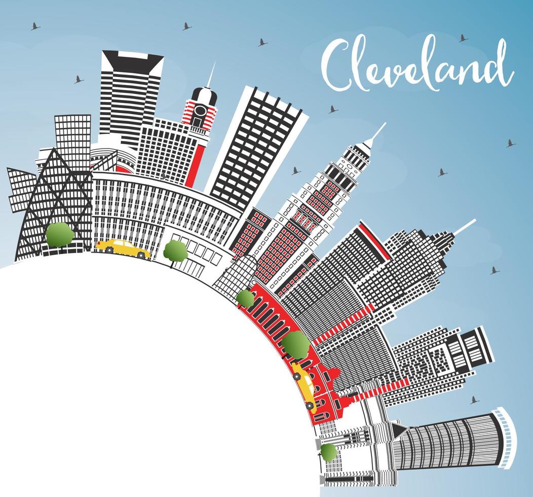 horizonte de la ciudad de cleveland ohio con edificios de color, cielo azul y espacio de copia. vector