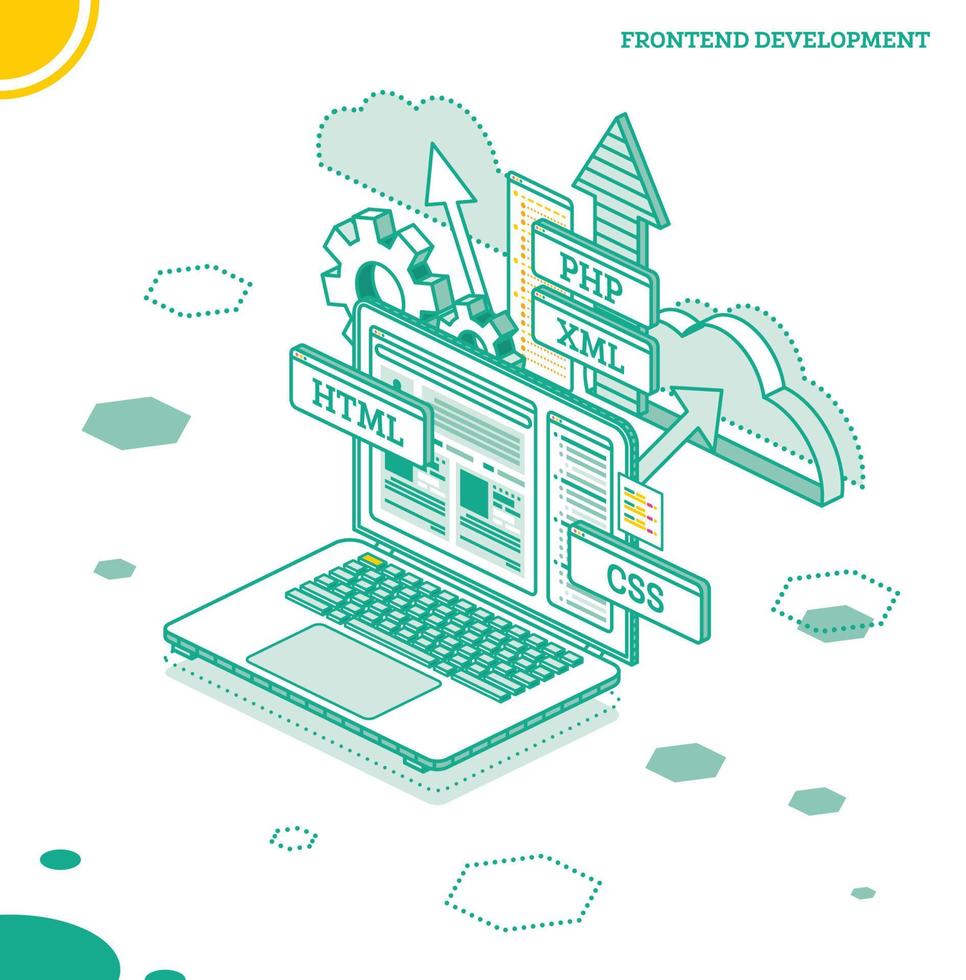 Frontend Development. Isometric Concept with Laptop Isolated on White ...