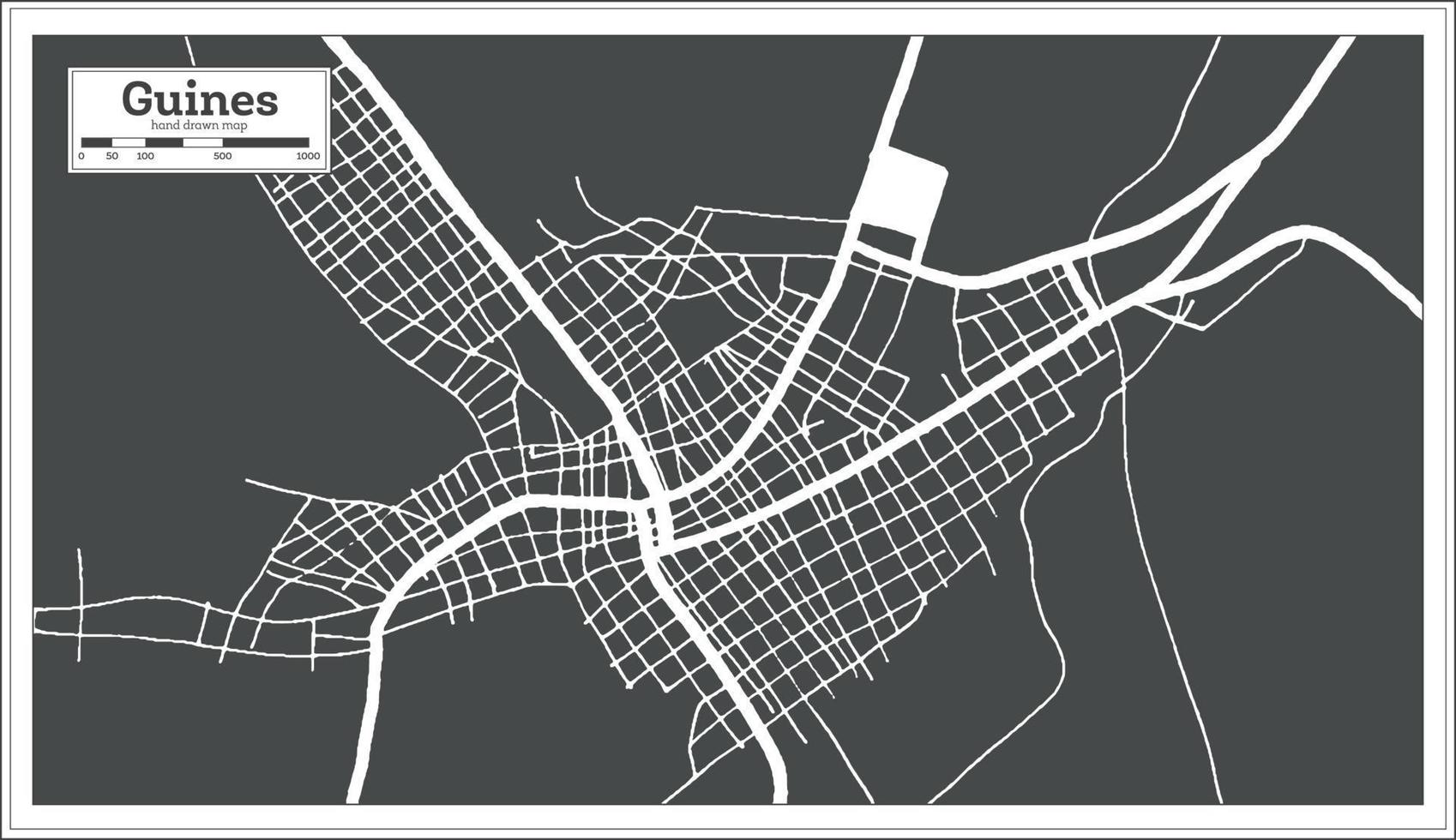 Guines Cuba City Map in Retro Style. Outline Map. vector