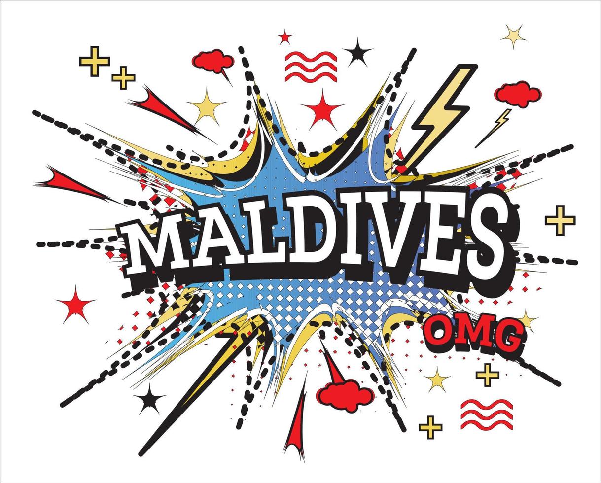 maldivas texto cómico en estilo pop art aislado sobre fondo blanco. vector