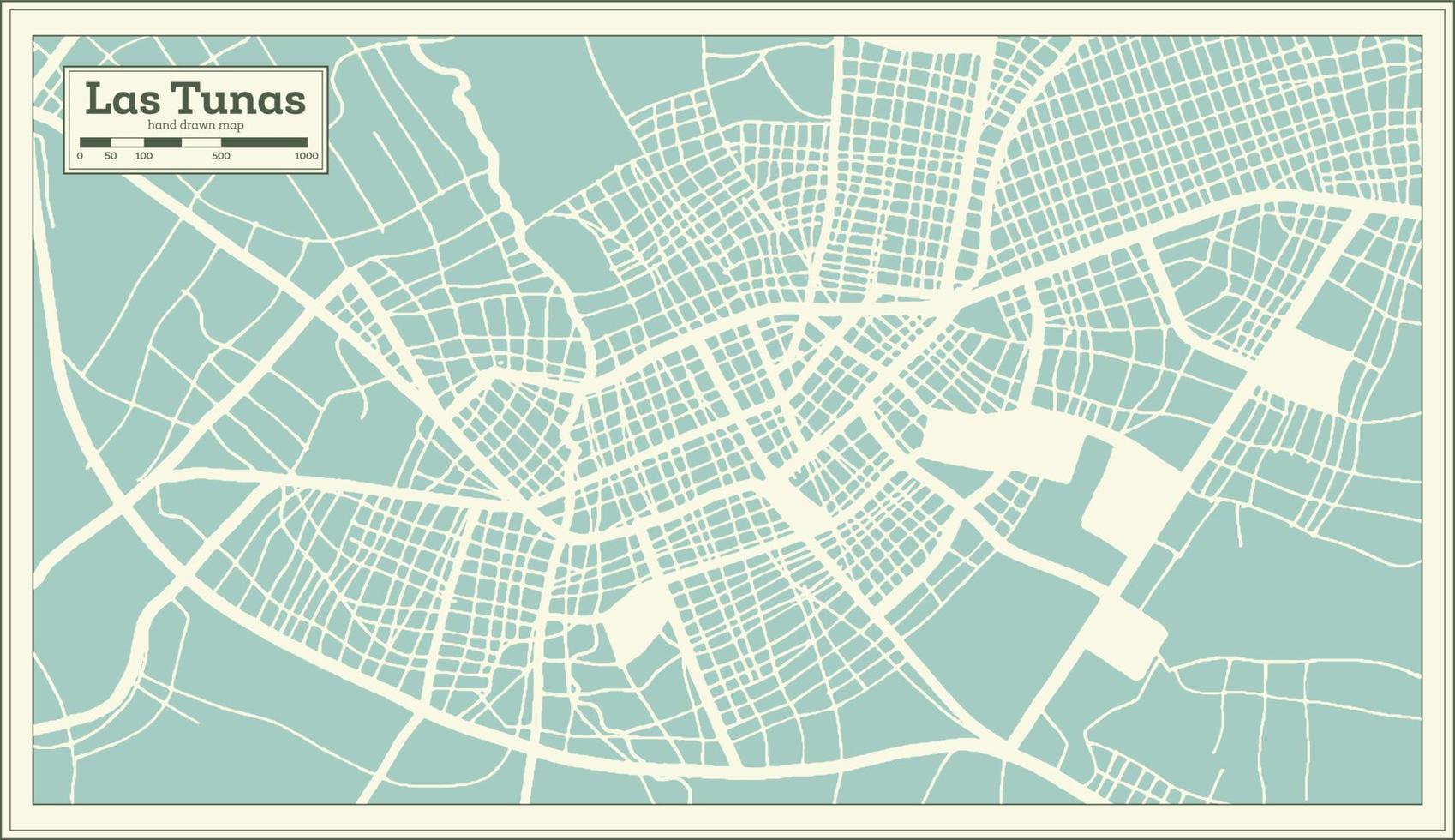 mapa de la ciudad de las tunas cuba en estilo retro. esquema del mapa. vector