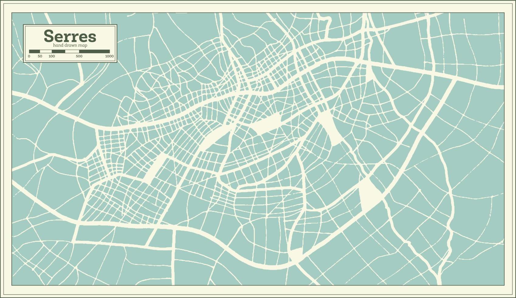 mapa de la ciudad de serres grecia en estilo retro. esquema del mapa. vector