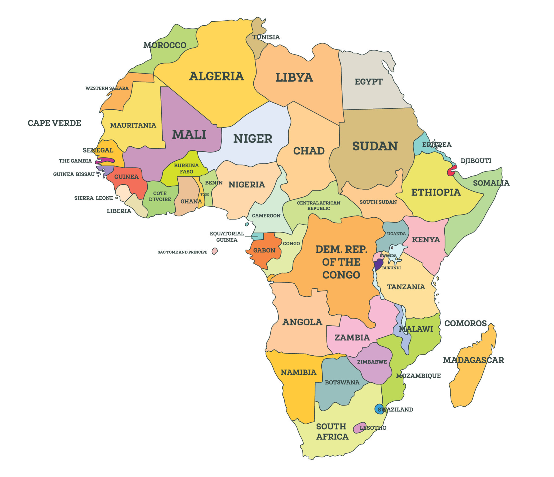 Political Map of Africa. Map with Name of Countries Isolated on White ...