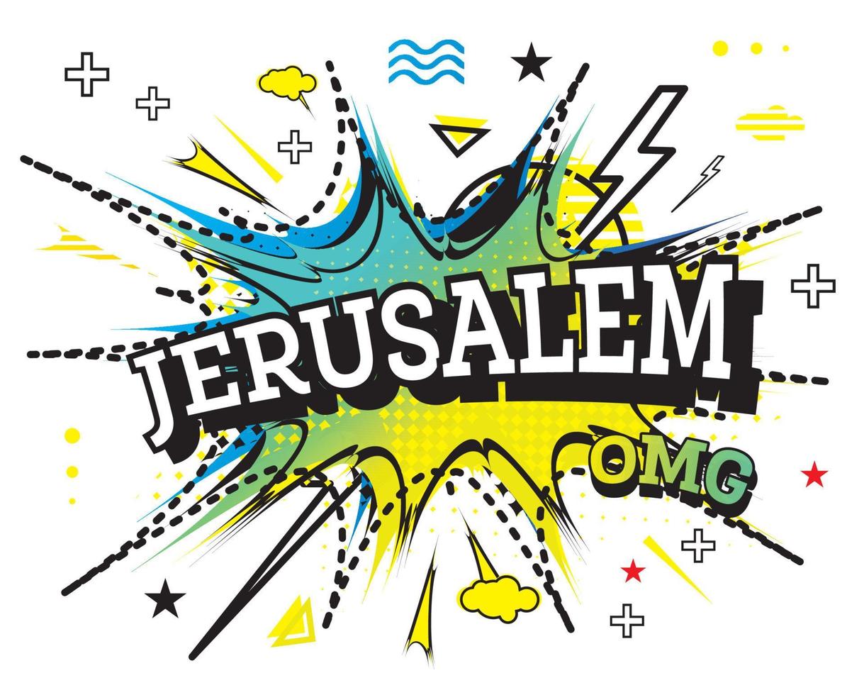 texto cómico de jerusalén en estilo pop art aislado sobre fondo blanco. vector