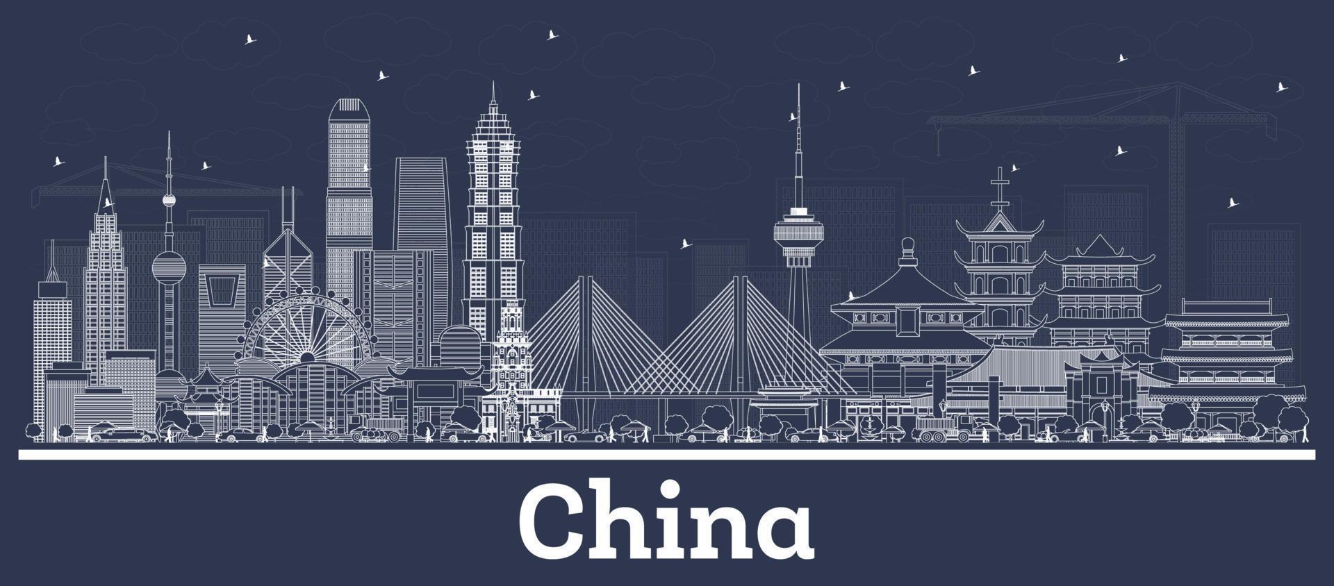 delinear el horizonte de la ciudad de china con edificios blancos. vector