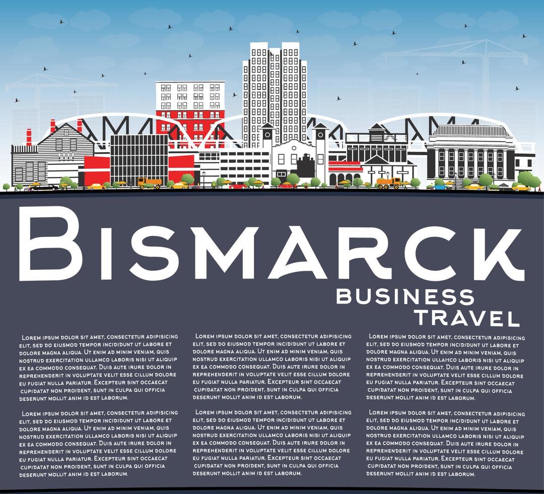 Bismarck North Dakota City Skyline with Color Buildings, Blue Sky and Copy Space. vector