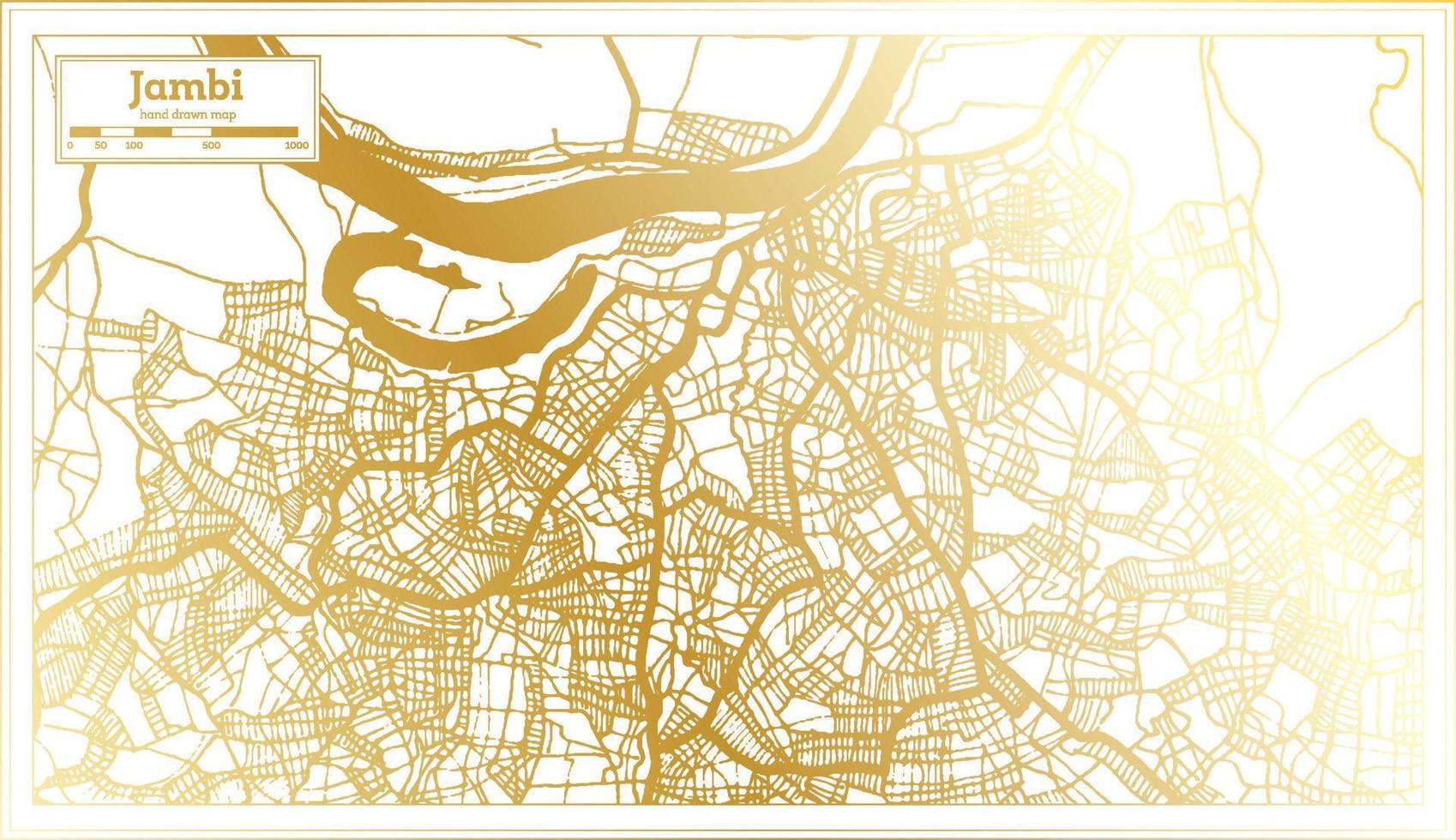 mapa de la ciudad de jambi indonesia en estilo retro en color dorado. esquema del mapa. vector