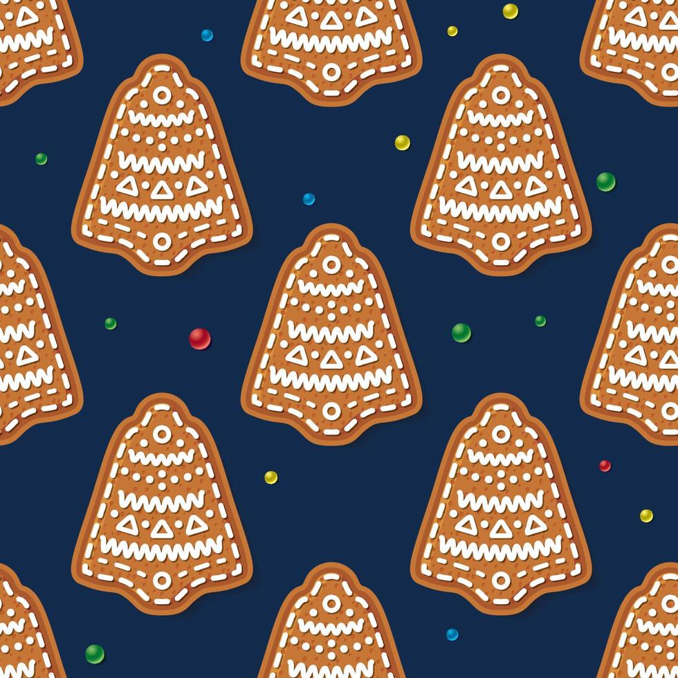 Seamless Pattern with Gingerbread Bell Isolated on Blue. vector