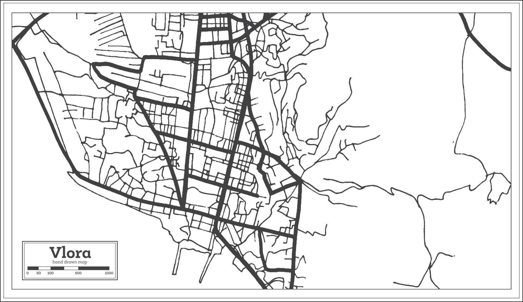 mapa de la ciudad de vlora albania en color blanco y negro en estilo retro aislado en blanco. vector