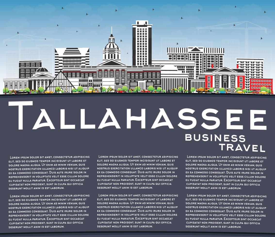 Tallahassee Florida City Skyline with Color Buildings, Blue Sky and Copy Space. vector