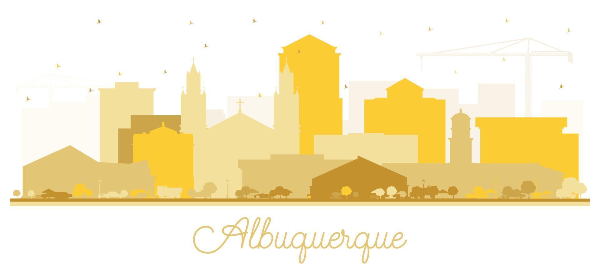 Albuquerque New Mexico City Skyline Silhouette with Golden Buildings Isolated on White. vector