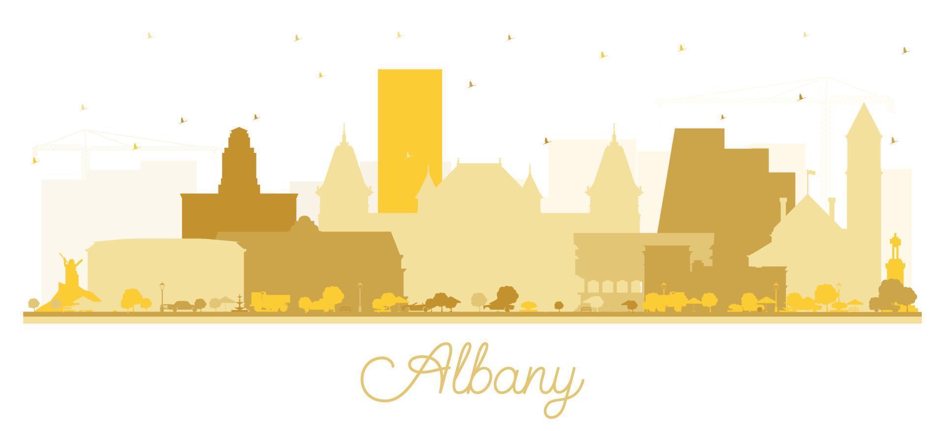 Albany New York City Skyline Silhouette with Golden Buildings Isolated on White. vector