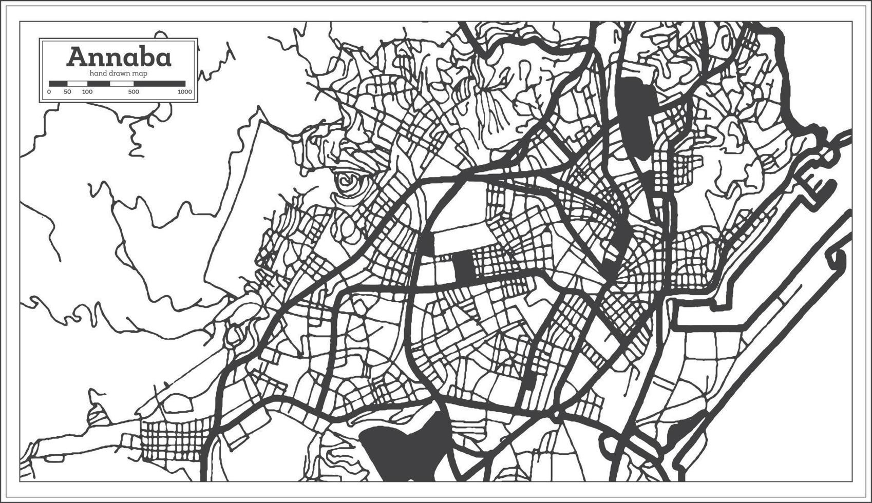 Annaba Algeria City Map in Retro Style in Black and White Color. Outline Map. vector