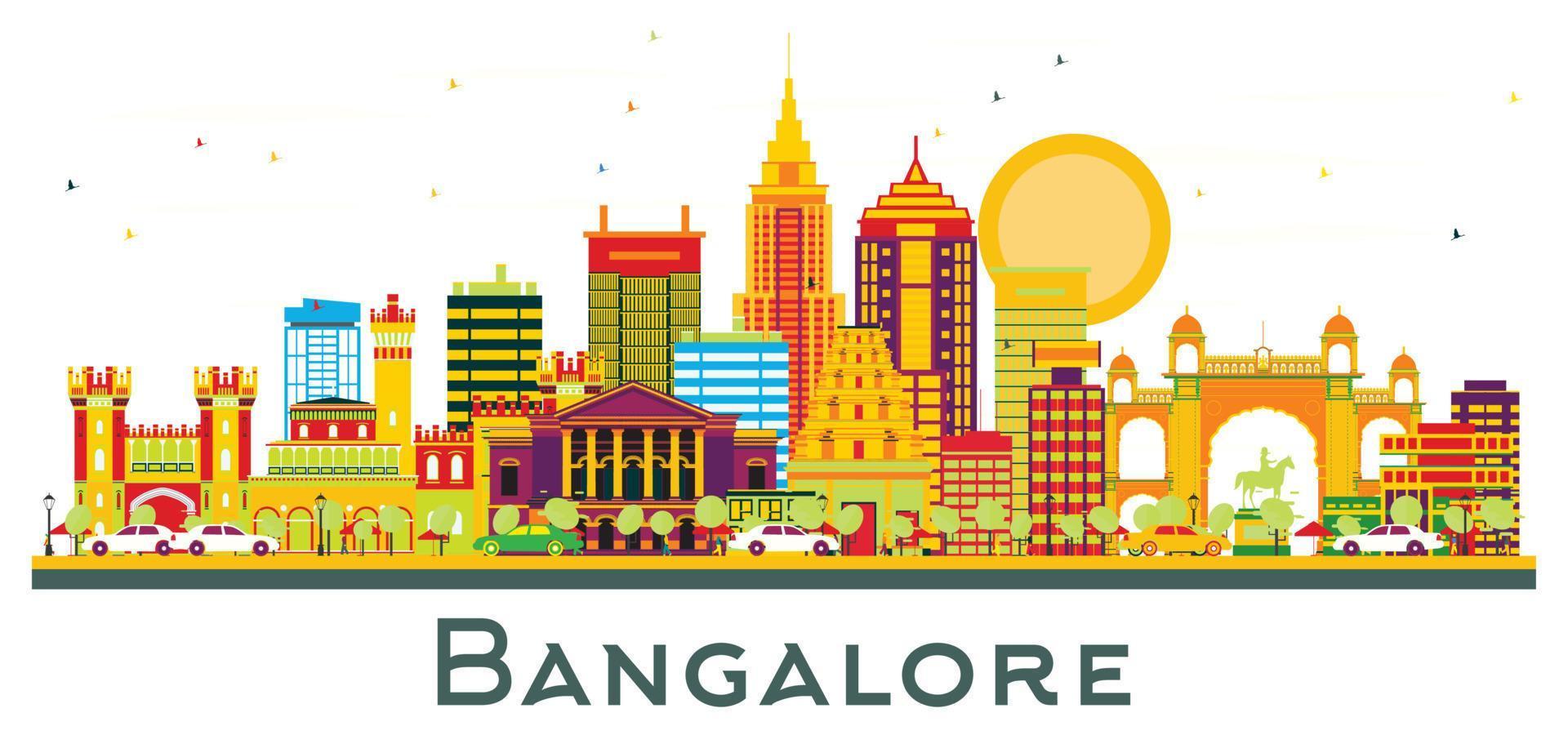 Bangalore India City Skyline with Color Buildings Isolated on White. vector