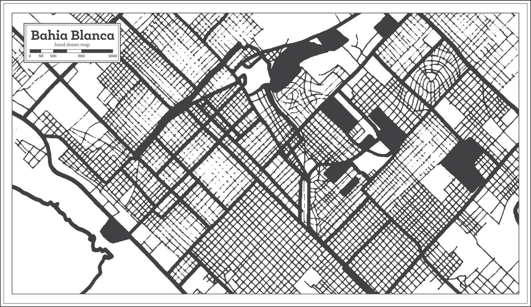 Bahia Blanca Argentina City Map in Black and White Color in Retro Style Isolated on White. vector