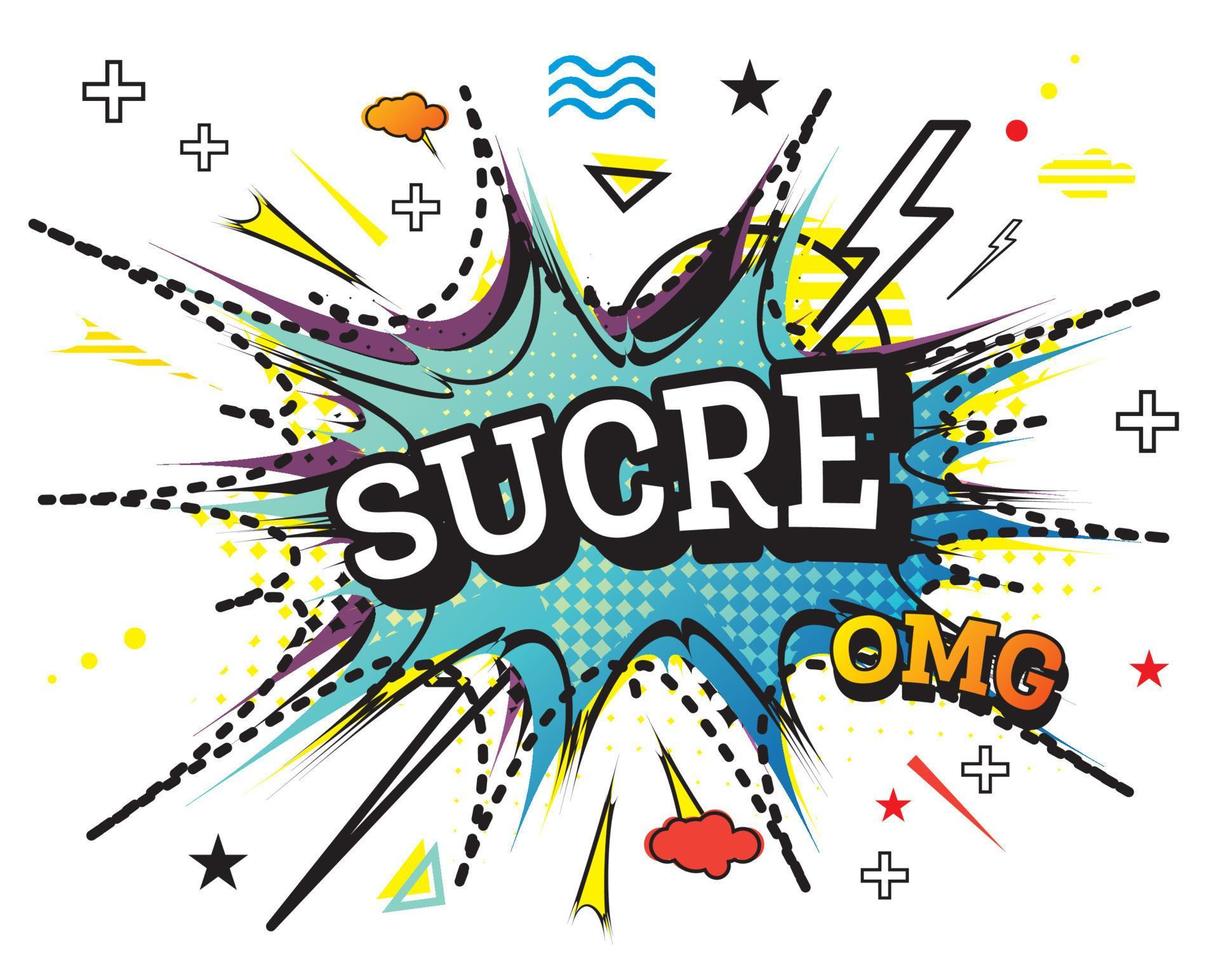 Sucre Comic Text in Pop Art Style Isolated on White Background. vector