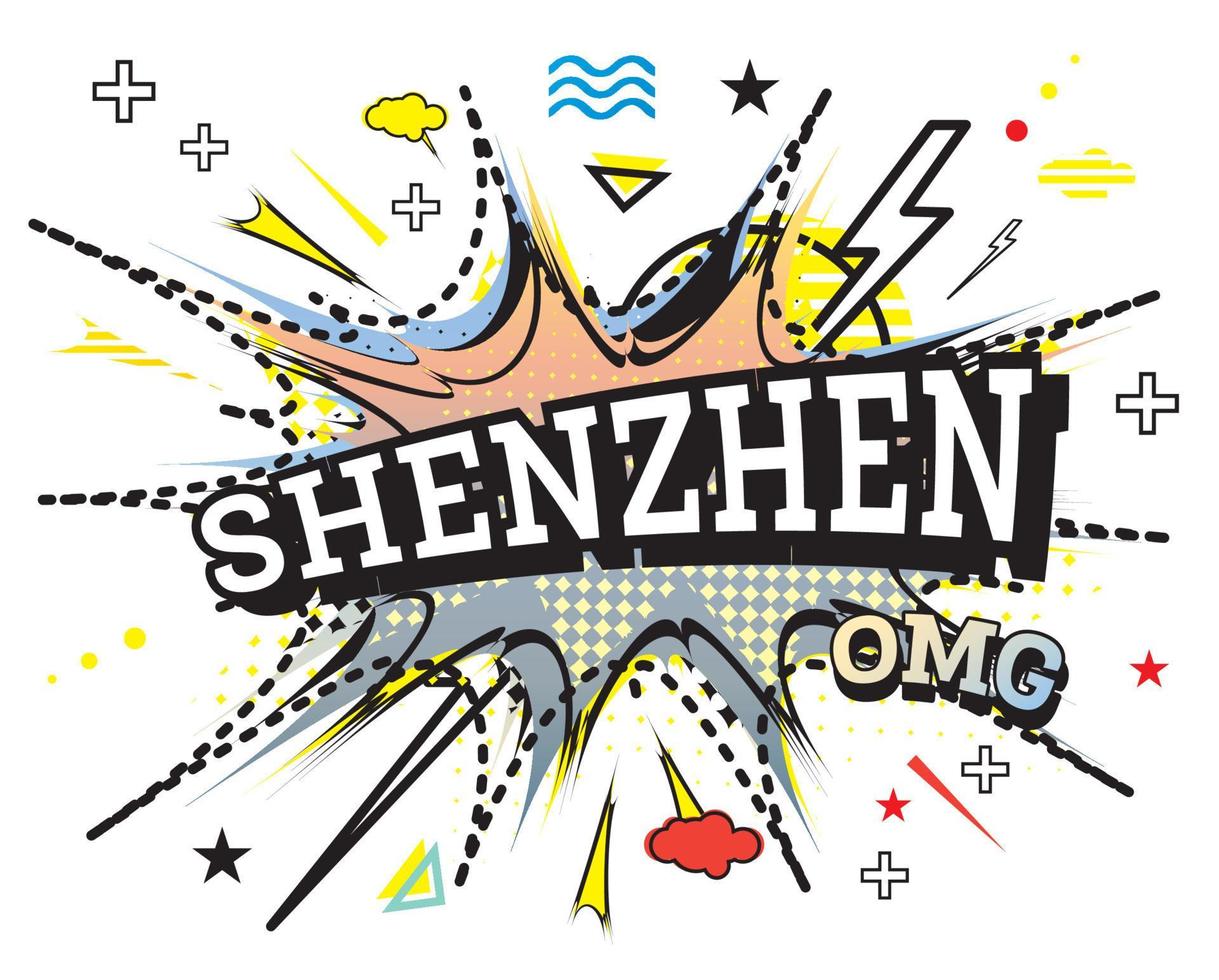 texto cómico de shenzhen en estilo pop art aislado sobre fondo blanco. vector