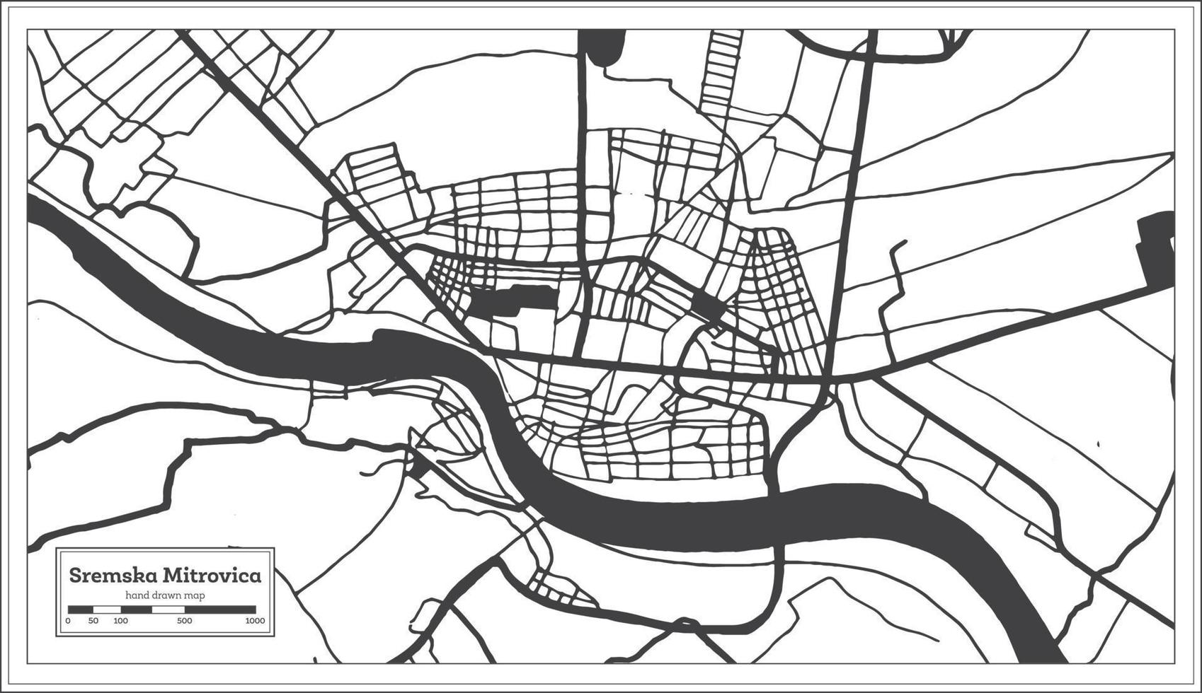 mapa de la ciudad de sremska mitrovica serbia en color blanco y negro en estilo retro aislado en blanco. vector