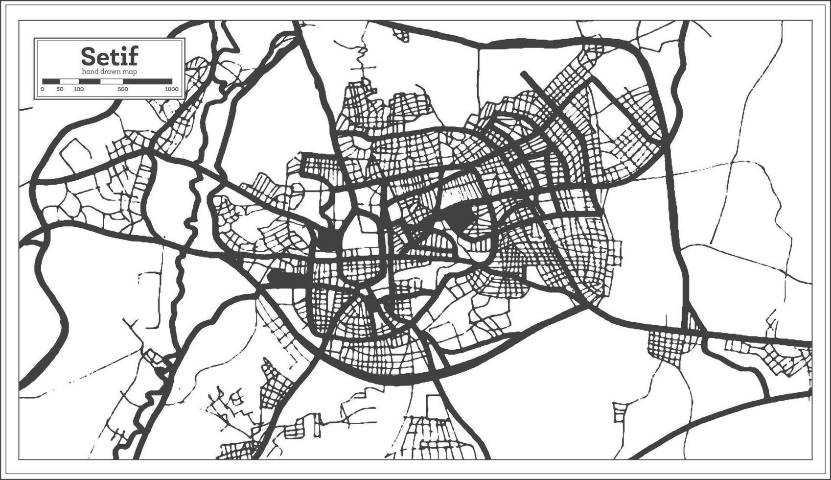 mapa de la ciudad de argelia setif en estilo retro en color blanco y negro. esquema del mapa. vector