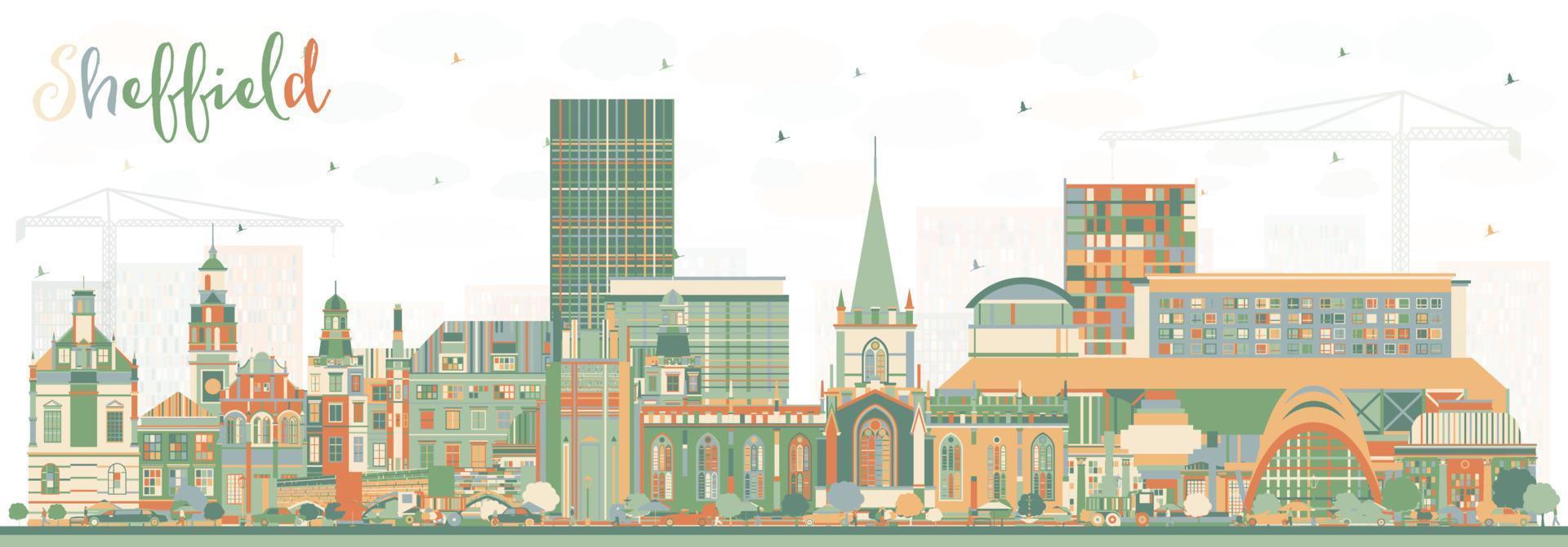 Sheffield UK City Skyline with Color Buildings. vector