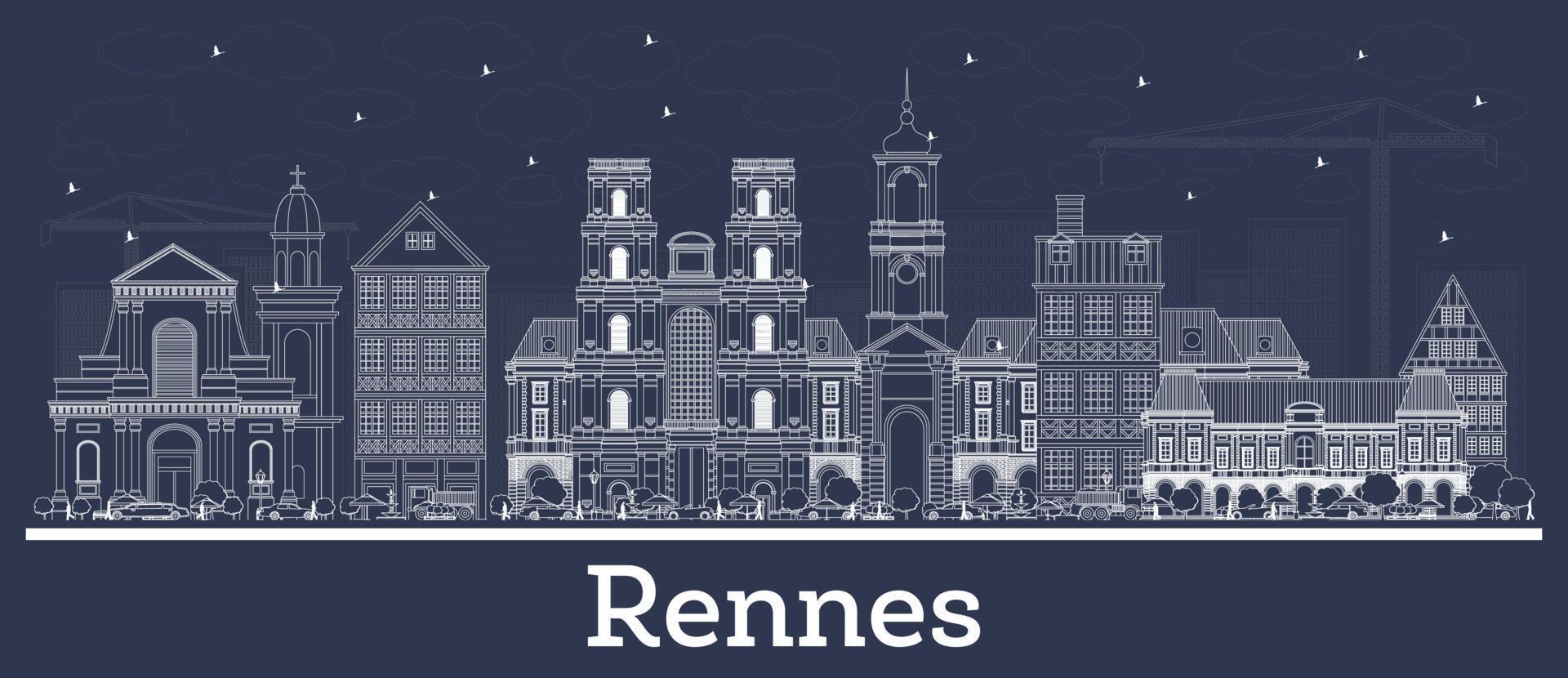 delinear el horizonte de la ciudad de rennes francia con edificios blancos. vector