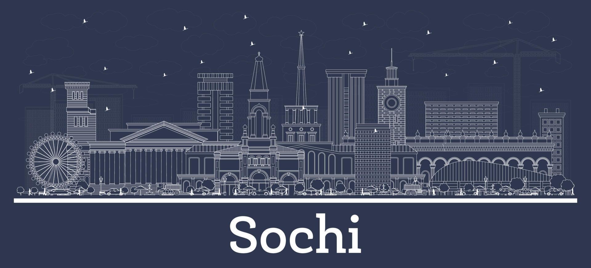 delinear el horizonte de la ciudad de sochi rusia con edificios blancos. vector