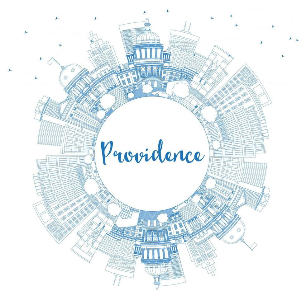 Outline Providence Rhode Island City Skyline with Blue Buildings and Copy Space. vector