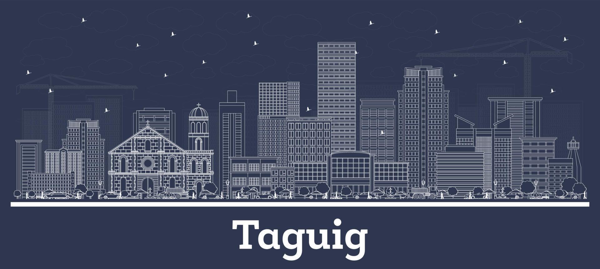 Outline Taguig Philippines City Skyline with White Buildings. vector